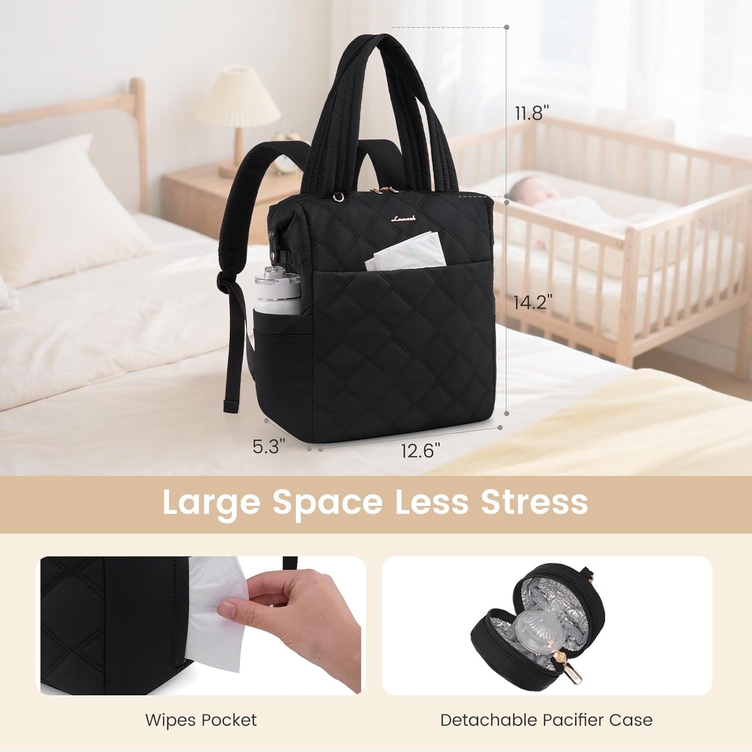 LOVEVOOK Diaper Bag Backpack,Diaper Bag Tote for Mom Dad with Changing Pad,Insulated Pockets, Convertible Lightweight Baby Backpack with Pacifier Case（Khaki）