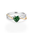 thumbnail image 2 of Gem Stone King 0.85 Ct Heart Shape Green Nano Emerald E-F Lab Grown Diamond 925 Silver and 10K Yellow Gold Ring, 2 of 3