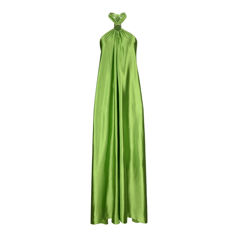 Summer Saving Wycnly Summer Dresses for Women Cocktail Party Prom Sexy off Shoulder Keyhole Loose Satin Long Dresses 2024 Sleeveless Halter Solid Maxi Formal Dress Green m
