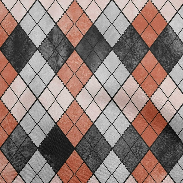 oneOone Velvet Rust Brown Fabric Argyle Sewing Material Print Fabric By The Yard 58 Inch Wide