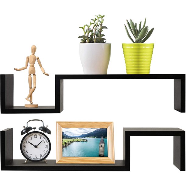 Greenco Set of 2 Decorative S Wall Mounted Floating shelves Espresso
