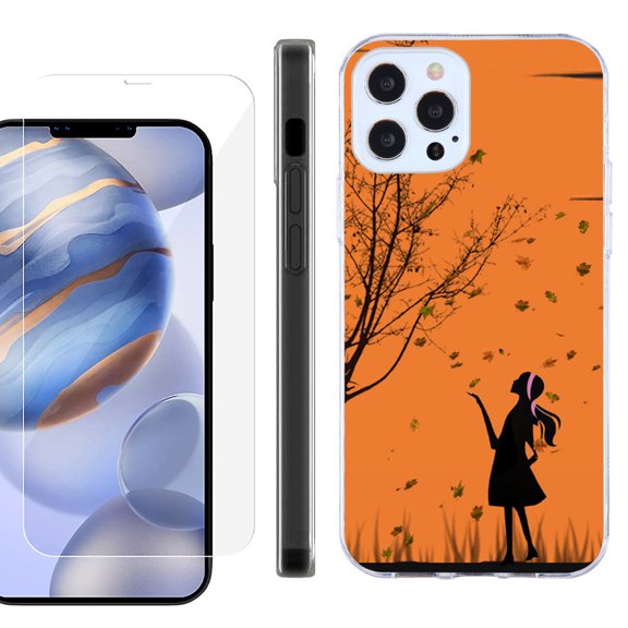 Slim Fit Protective Phone Case for Apple iPhone 12 / iPhone 12 Pro, with Tempered Glass Screen Protector, by OneToughShield ® - Autumn Leaf