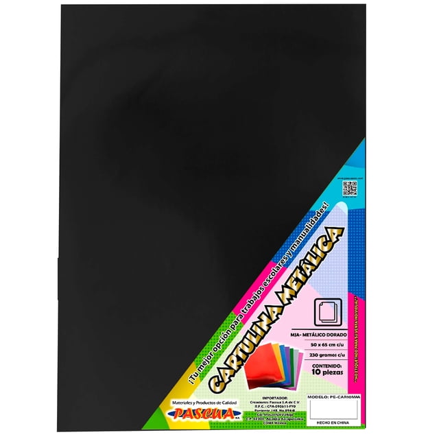 Cartulina Metálica Tipo Espejo 50x65cm - 10 Pzs Color Negro