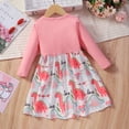 thumbnail image 3 of Popshion Toddler Girls Unicorn Bowknot Dress Colorblock Round Neck Casual Mid-length Fall Dress, 3 of 6