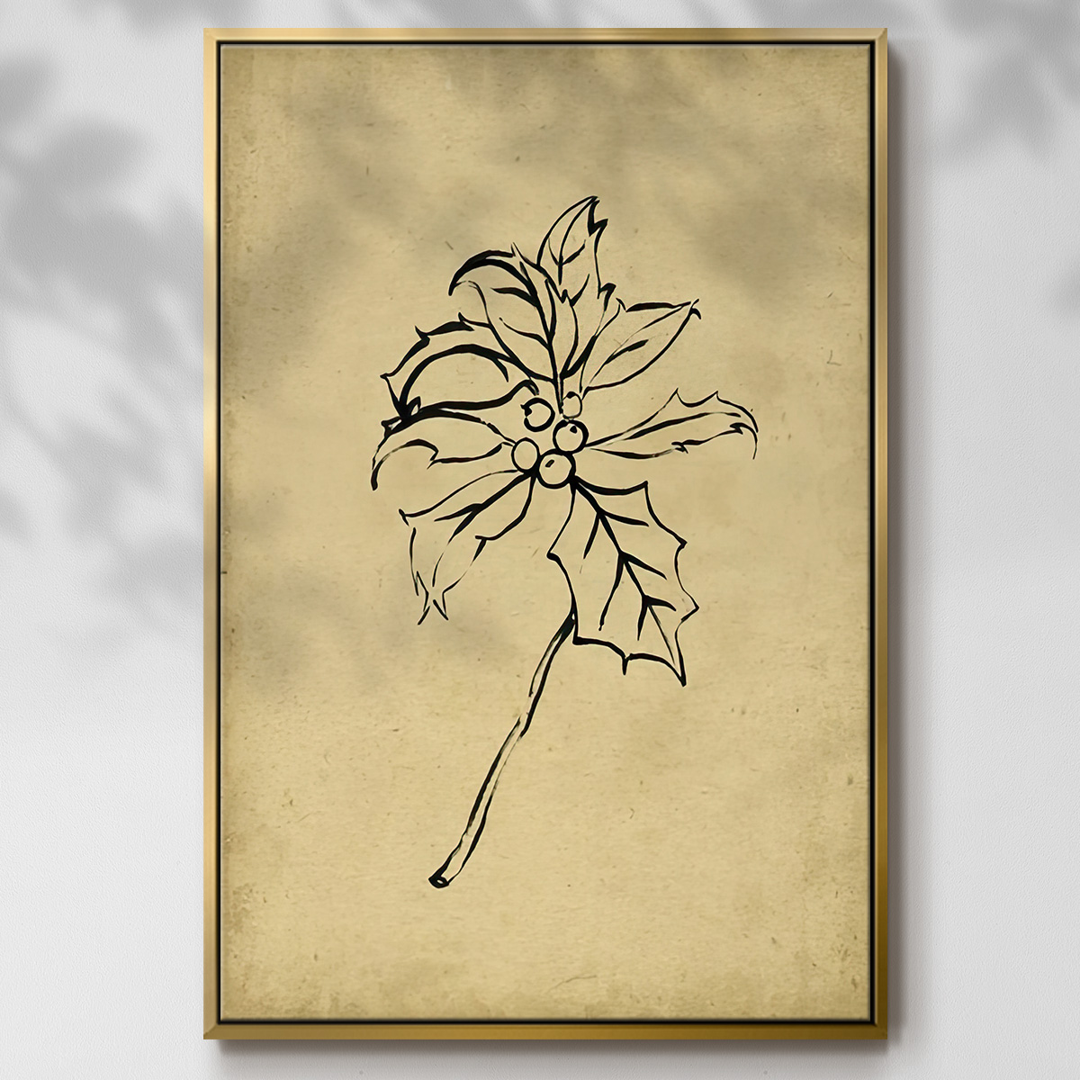 Holly Branch II - Framed Gallery Wrapped Holiday Canvas - 25 x 37 - Gold Frame