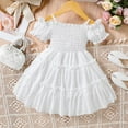 thumbnail image 5 of vigerkar Girls Cold Shoulder Shirred Dress - Off Shoulder Ruffle Sleeve Summer A-Line Princess Sundress (White, 12-18 Months), 5 of 9