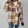 thumbnail image 5 of Women's Plaid Shirt Jackets Front Button Down Cardigans Outewears Fall Leisure Loose Garment Plaid Blouses Long Sleeve Lapel Jacket Tops, 5 of 9