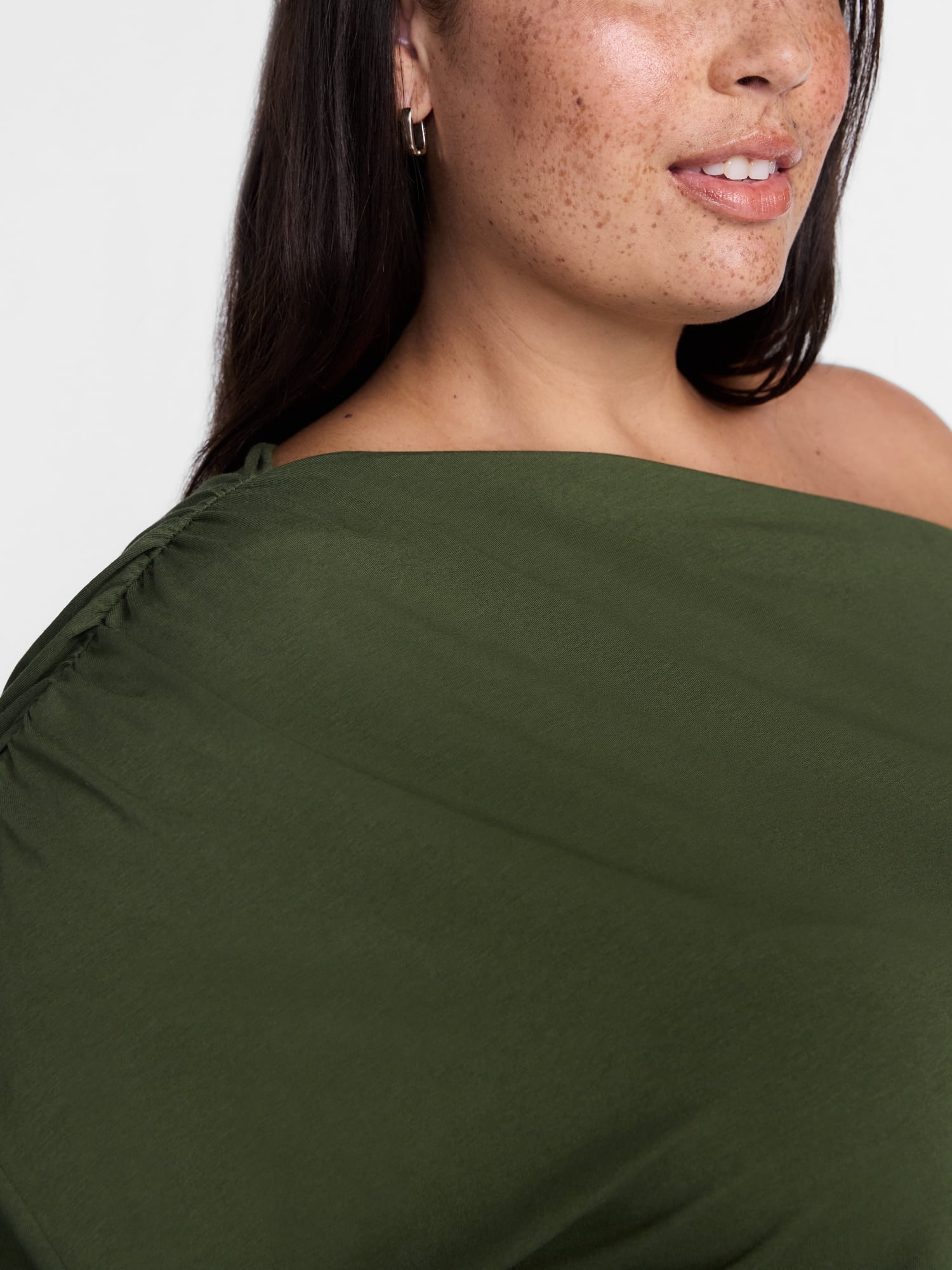 Terra & Sky Women’s Plus Asymmetrical Pleated One Shoulder Top with Long Sleeves, Sizes 0X-5X