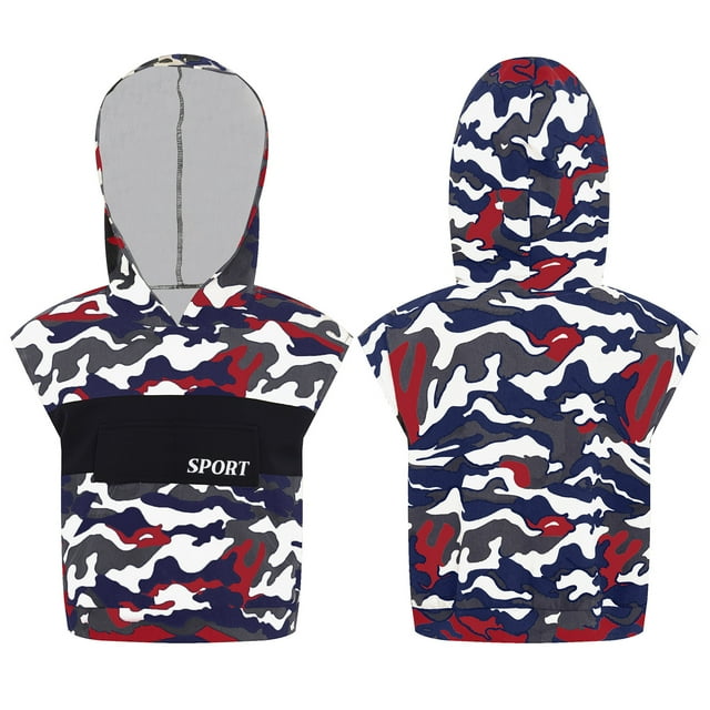 CHICTRY Débardeurs à Capuche d'Entraînement pour Garçons Culturisme Athlétiques Sans Manches T-Shirt Imprimé Camouflage Chandails à Capuche de Gym Rouge Bleu 12
