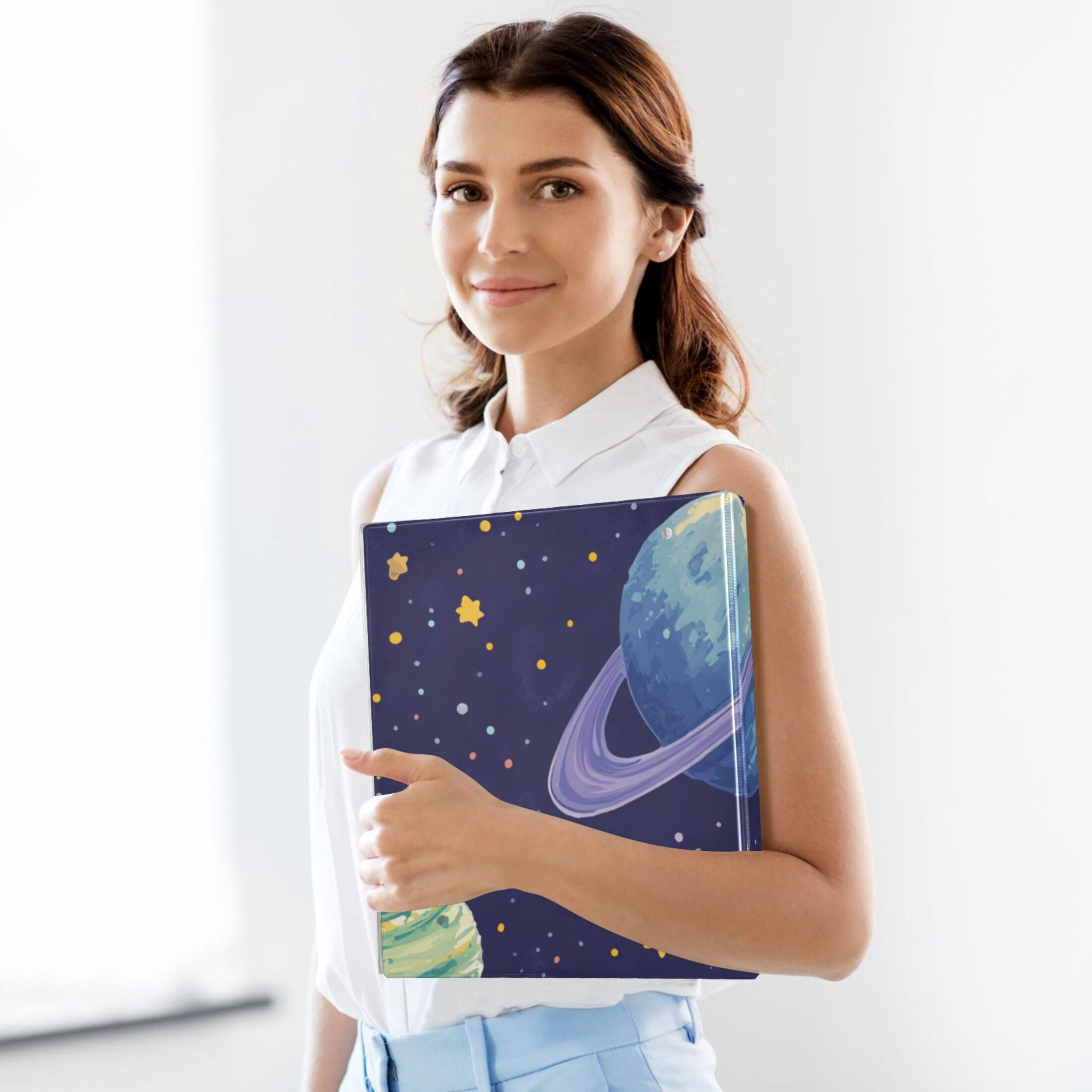 Planets in Space 3 Ring Binders 1.5 inch Hardcover File Folders with Interior Pockets A4 Size Organizer for School Office Hospital Set of 2