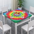 thumbnail image 3 of Rainbow Tie Dye Spiral Square Fitted Tablecloth with Elastic Edge,Square Table Cover,Washable Elastic Table Cover for Home Kitchen Party Decor 36"x36", 3 of 6