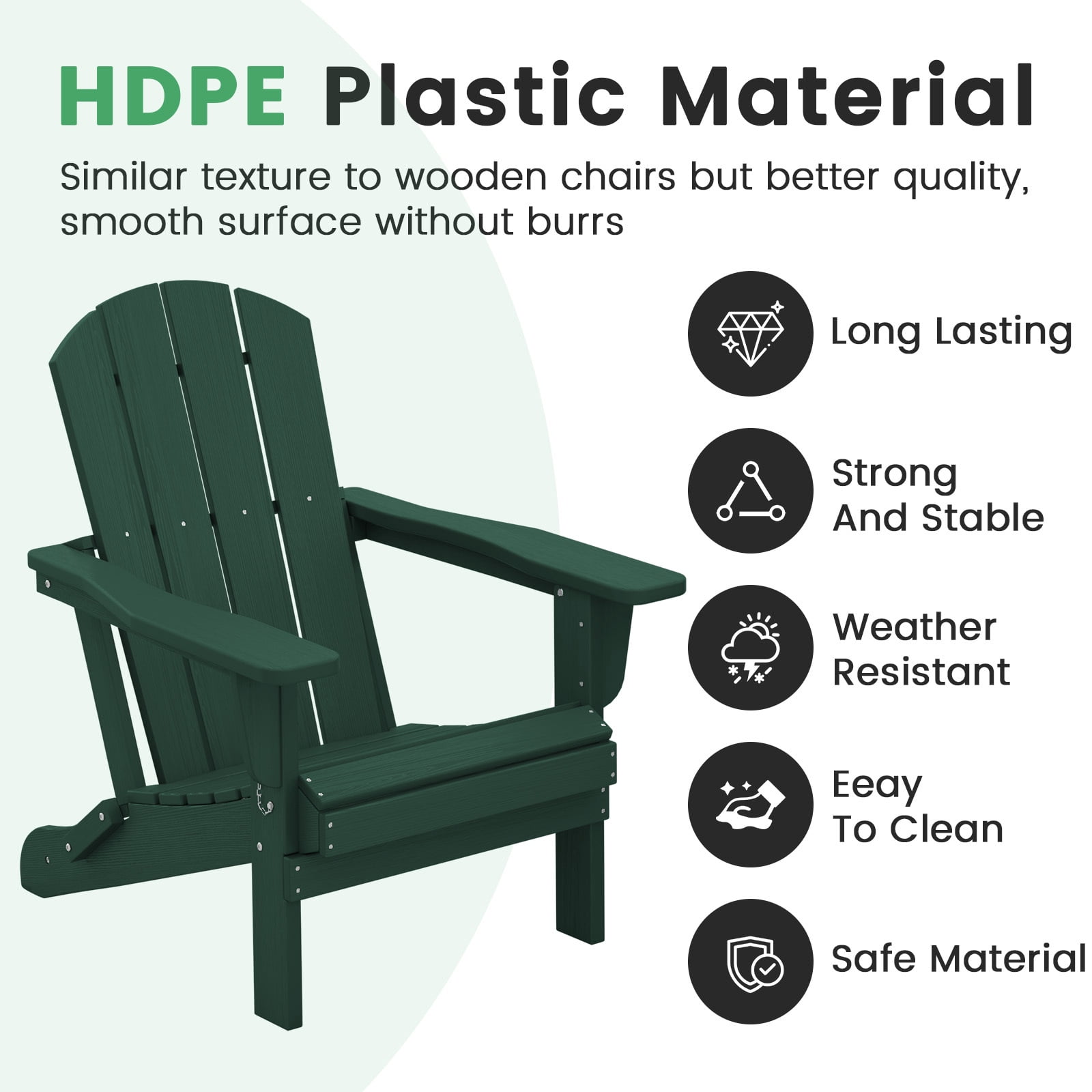 LOYALICE Outdoor Patio Chair, HDPE Plastic Adirondack Chair, Dark Green
