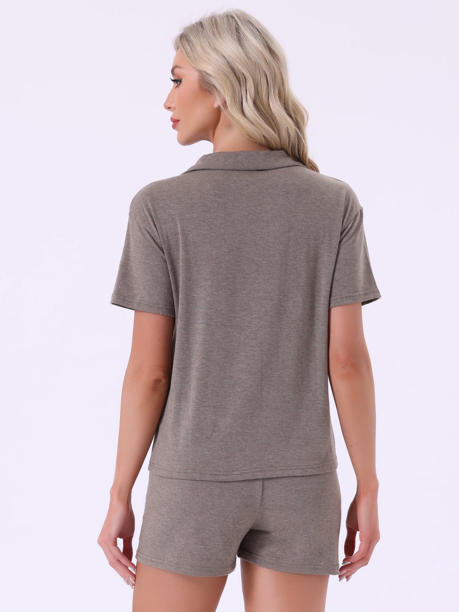 DARING DIVA Women's Pajamas Button Down Short Sleeve Top with Shorts Lounge Sets M Brown