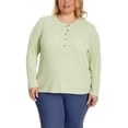 thumbnail image 4 of GH Bass Women's Textured Henley Top, Green, Large, 4 of 4