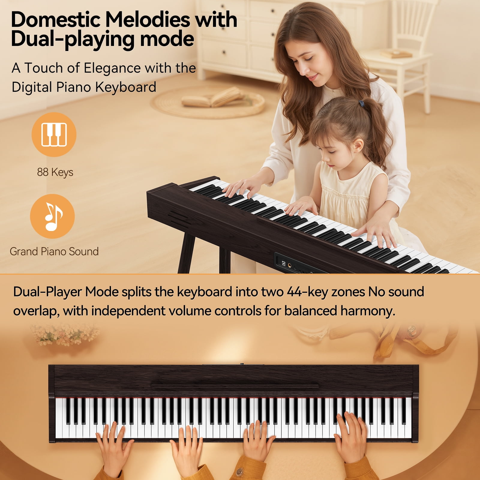 TERENCE 88 Key Piano Keyboard Digital: 88 Key Keyboard Piano Semi-Weighted Full Size Premium Sound MIDI Headphone Jack Triple Pedal for Beginners to Professionals