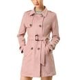 thumbnail image 6 of INSPIRE CHIC Women's Notched Lapel Double Breasted Faux Suede Trenchcoat S Pink, 6 of 9