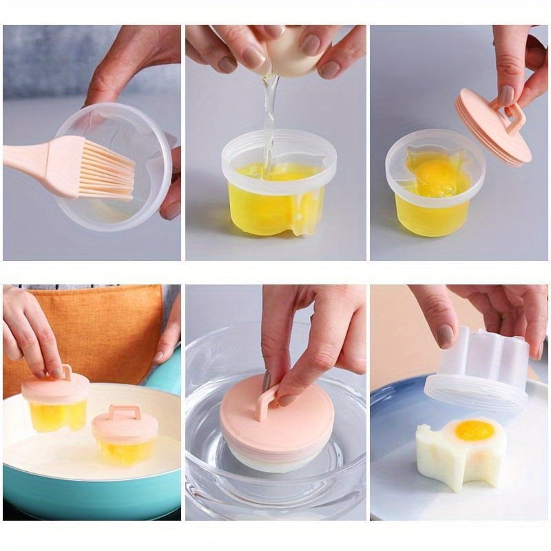 Boiled Egg Maker, 4Pcs Plastic Egg Cooker Boiler Pudding Mold with Oil Brush, Non‑stick Boiled Egg Cooker, Poached Egg Cups, Fast Poaching Egg for Breakfast, Eggs Kitchen Gadgets