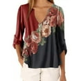 thumbnail image 2 of BUIgtTklOP No Boundaries Womens Tops 2023 Clearance Women Casual Tops Shirt Ladies V Neck Floral Print Loose T-Shirt Blouse Tee Top, 2 of 6
