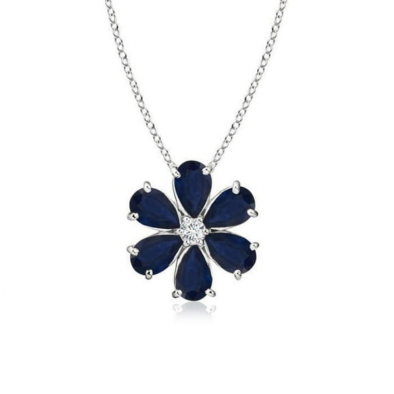 ANGARA Natural 2.4 ct Blue Sapphire Flower Cluster Pendant with Diamond in 14K White Gold for Women (Size-6x4mm) | Anniversary, Jewelry Gift for Women | Natural Blue Sapphire Necklace