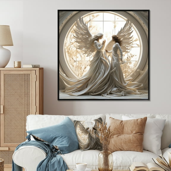 Designart "Heavenly Christian Annunciation Artwork" Christianity Floater Framed Wall Decor
