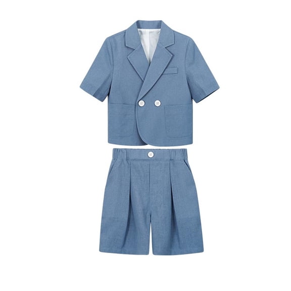 CYRBOKO Boys Outfit Sets, Two-piece Elastic Waist Short Sleeve Lapel Suits Sets Blue Size 1-15 T