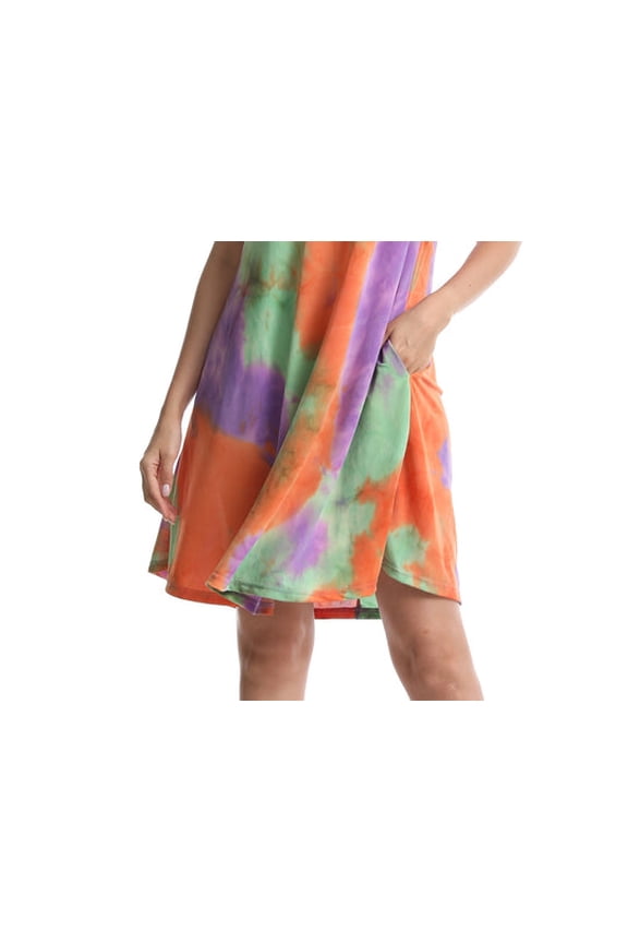 Women's Sleeveless Loose Watercolor Dresses T Shirt Tank Casual Short Dress with Pockets