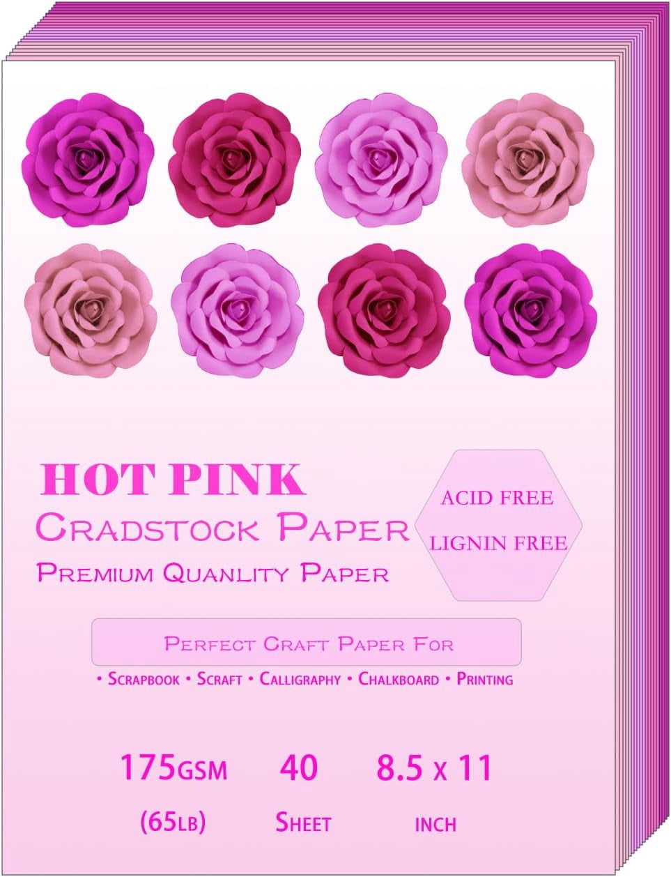 40 Sheets Pink Colored Cardstock, Art Kraft Cover Stock Paper, 65lb/175GSM for Card Construction Making, Scrapbooking, Printing, Quilling and Crafts DIY 4 Shades, 10 Sheet Each Color