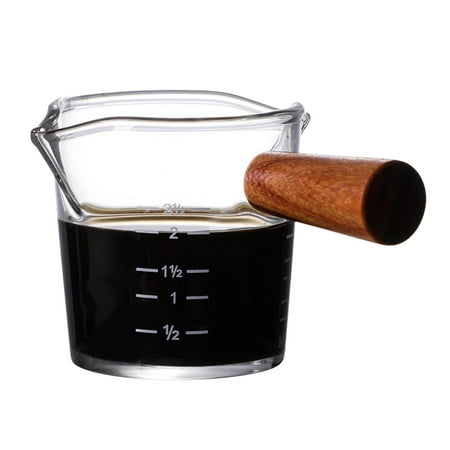 

Ksruee Espresso Shot Glass - Espresso Measuring Cup | Double Spout Espresso Accessories with Wooden Handle As a Dispenser for Coffee Milk or Sauce