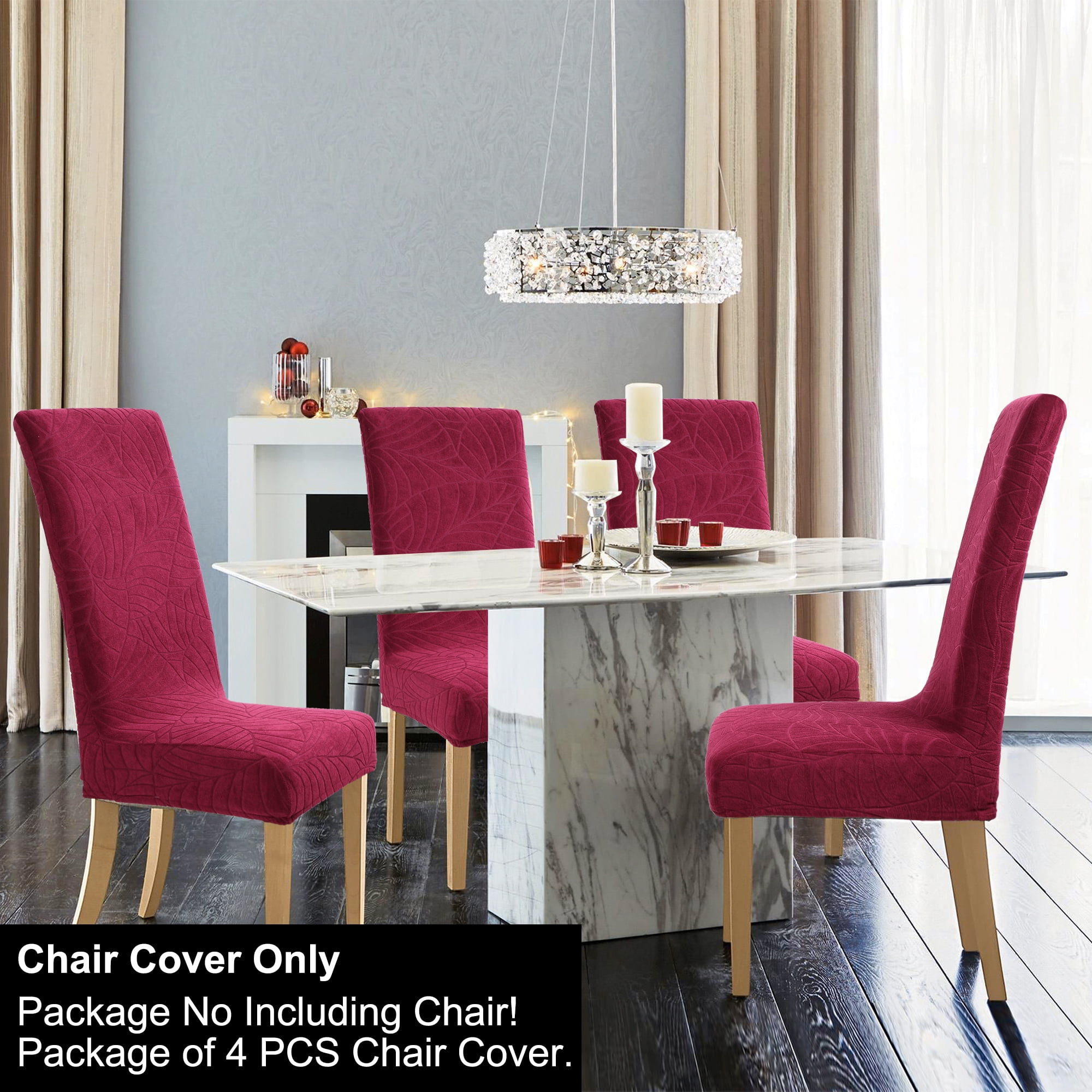 Unique Bargains Jacquard Stretch Removable Dining Room Chair Covers 4 Wine Red