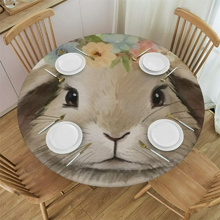 

BCIIG Rabbit Flower Crown Round Table Cover Stain Resistant & Washable Indoor Outdoor Tablecloth for Kitchen Dining Wedding Parties 100% Polyester Fiber 31 -35