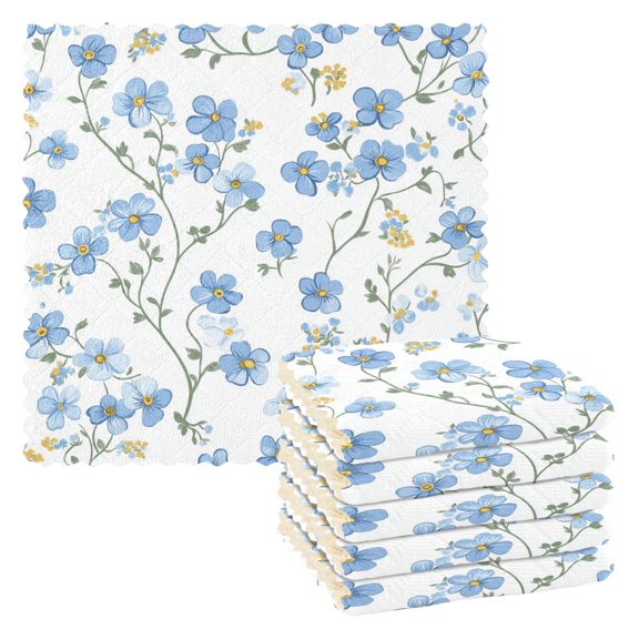 Yayeee 6 Pack Kitchen Dish Cloths for Washing Dishes Soft Absorbent Microfiber Towels, Forget Me Not