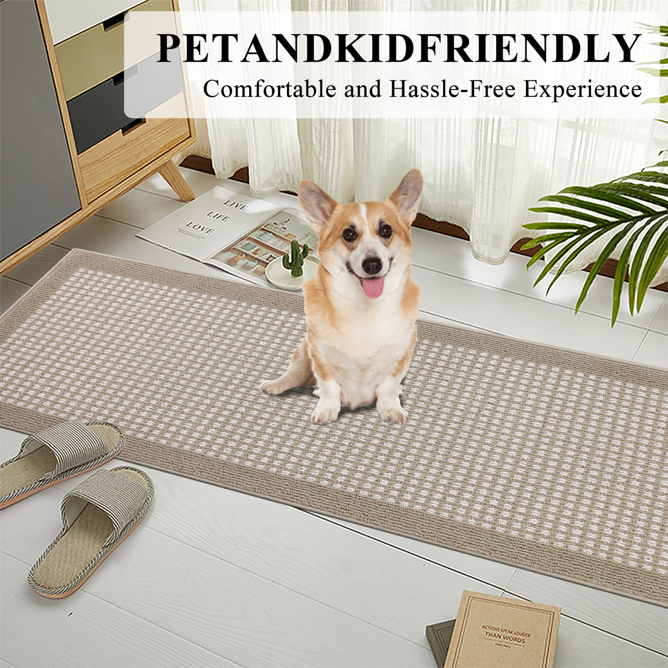 Findosom 2'x6' Hallway Runner Rug Non Slip Entryway Mat with Rubber Backing,Heavy-duty Durable Entryway Floor Mat Machine Washable Doormat,Laundry Runner Rug for Garage Kitchen,Beige