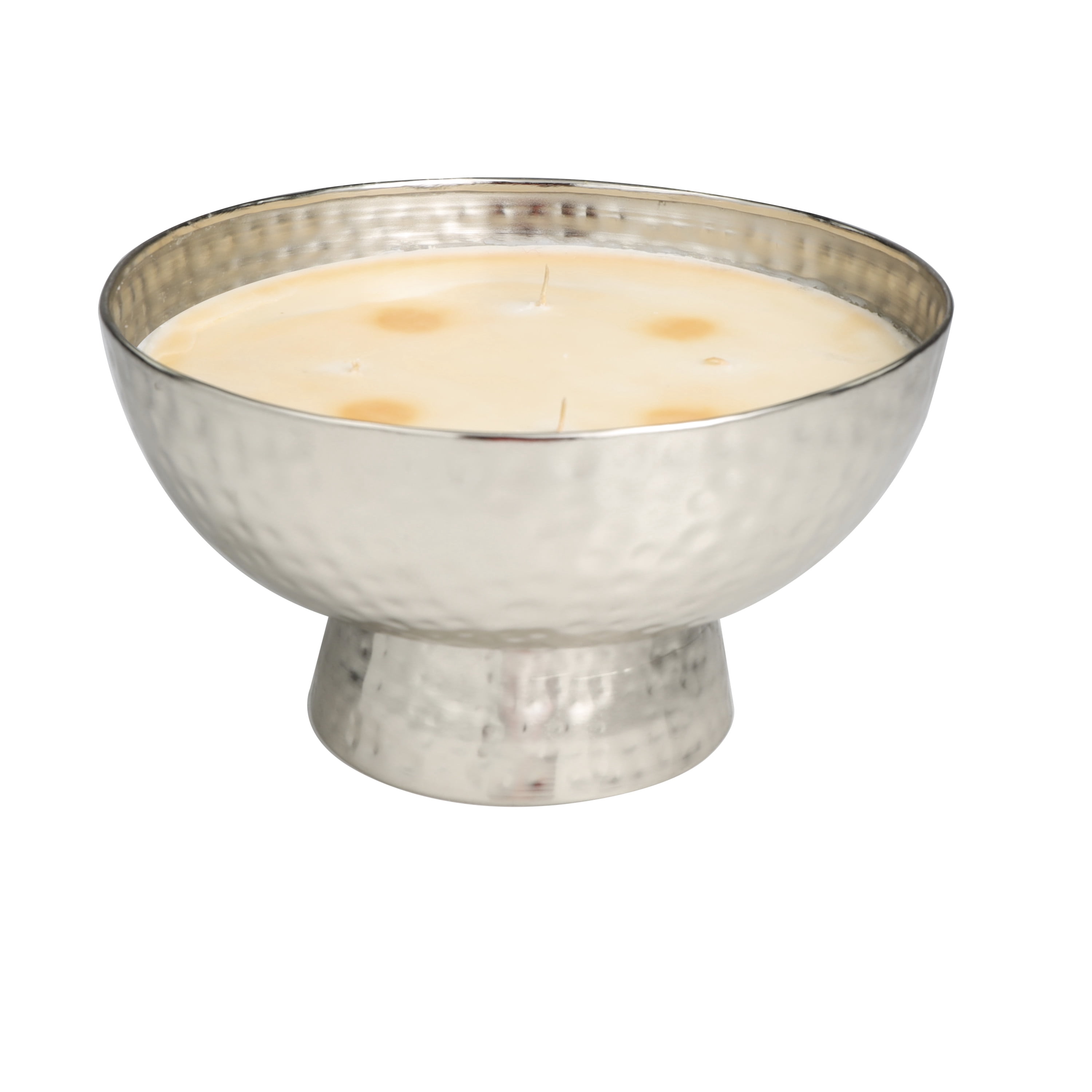 CosmoLiving by Cosmopolitan Silver Metal Jasmine Scented Wide Hammered 70 oz 4 Wick Candle with White Wax