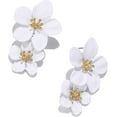 thumbnail image 2 of Bohemian Long Double Daisy Flower Drop Dangle Earrings Matte Floral Petal Layered Tiered for Women Summer Wedding Jewelry, 2 of 10