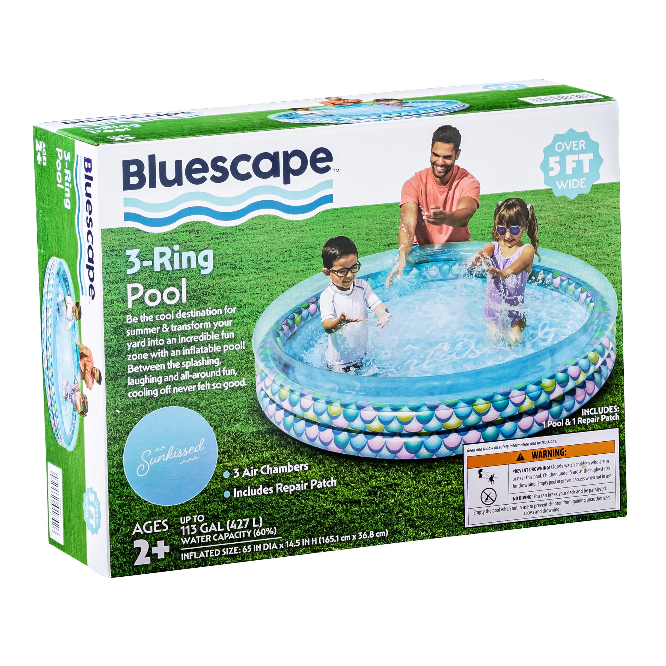 Bluescape Blue Dino 3-Ring Inflatable Swimming Pool For Kids, Round