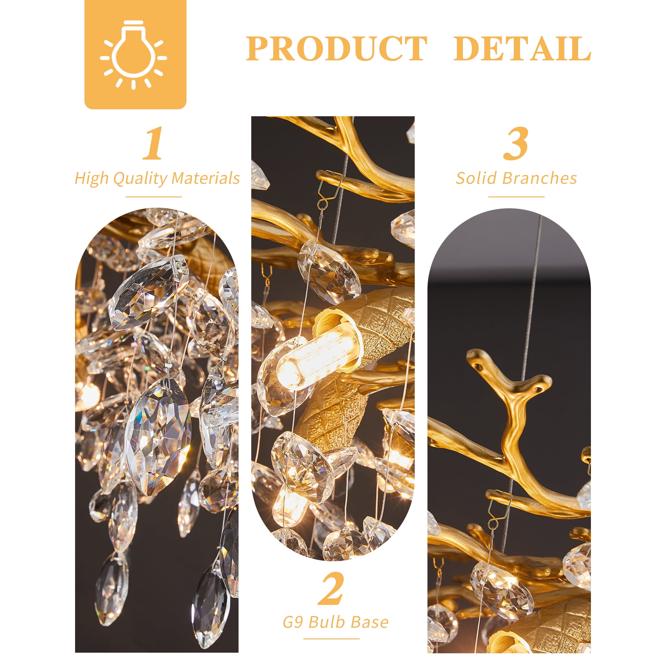 Modern Tree Branch Crystal Chandelier Luxury Gold Crystal Pendant Lighting 30" Contemporary 10-Light Chandeliers for Dining Room Kitchen Bedroom Living Room