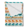 thumbnail image 2 of Animal Soft Flannel Fleece Throw Blanket, Horizontal Borders with Exotic Animals Geometric Orient Design, Cozy Plush for Indoor and Outdoor Use, 50" x 60", Turquoise Orange Cream, by Ambesonne, 2 of 5