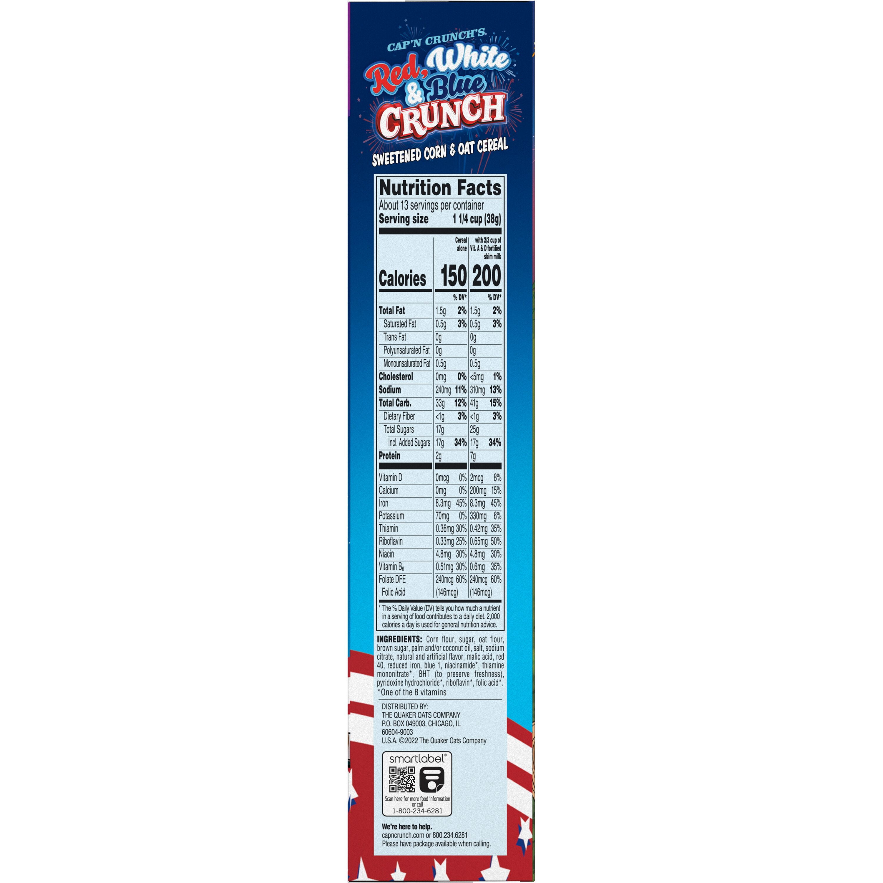 Cap'n Crunch's Sweetened Red White & Blue Crunchy Corn & Oat Cereal, 16.9 oz, Family Size Box