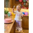 thumbnail image 5 of BemeyourBBs Toddler Baby Girl Birthday Outfit 1 2 3 4 5 Years Old Birthday Summer Clothes Baby Girls Ruffled Short Sleeve Crew Neck Letters T-shirt with Plaid Flare Pants Set, 5 of 9