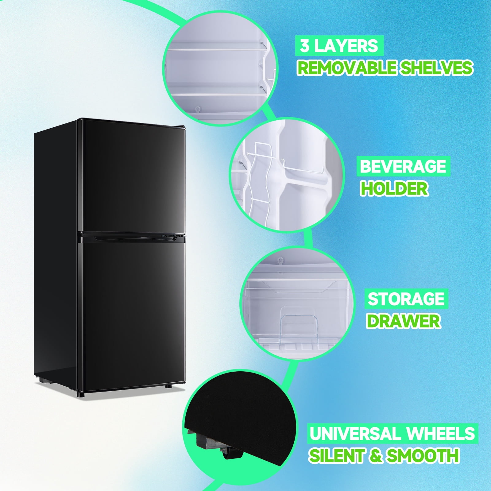TACOOL 4.0 Cu.ft Small Refrigerator Mini Fridge for Bedroom Drink Holder Large Capacity Suit for Home, Apartment, Office Black