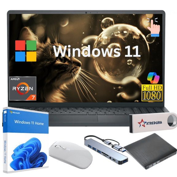 Dell Inspiron 15 3535 Full HD Touch Laptop, AMD Ryzen 7 7730U (Beats i7-1250U), 8GB RAM, 256GB SSD, Windows 11 Home with Copilot, Gift Bundle