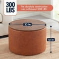 thumbnail image 2 of Ornavo Home 22 inch Large Round Ottoman Coffee Table Storage Ottoman with Wooden Lift Off Lid, Ottoman with Storage for Living Room, Bedroom and Office, Faux Leather Cognac, 2 of 7