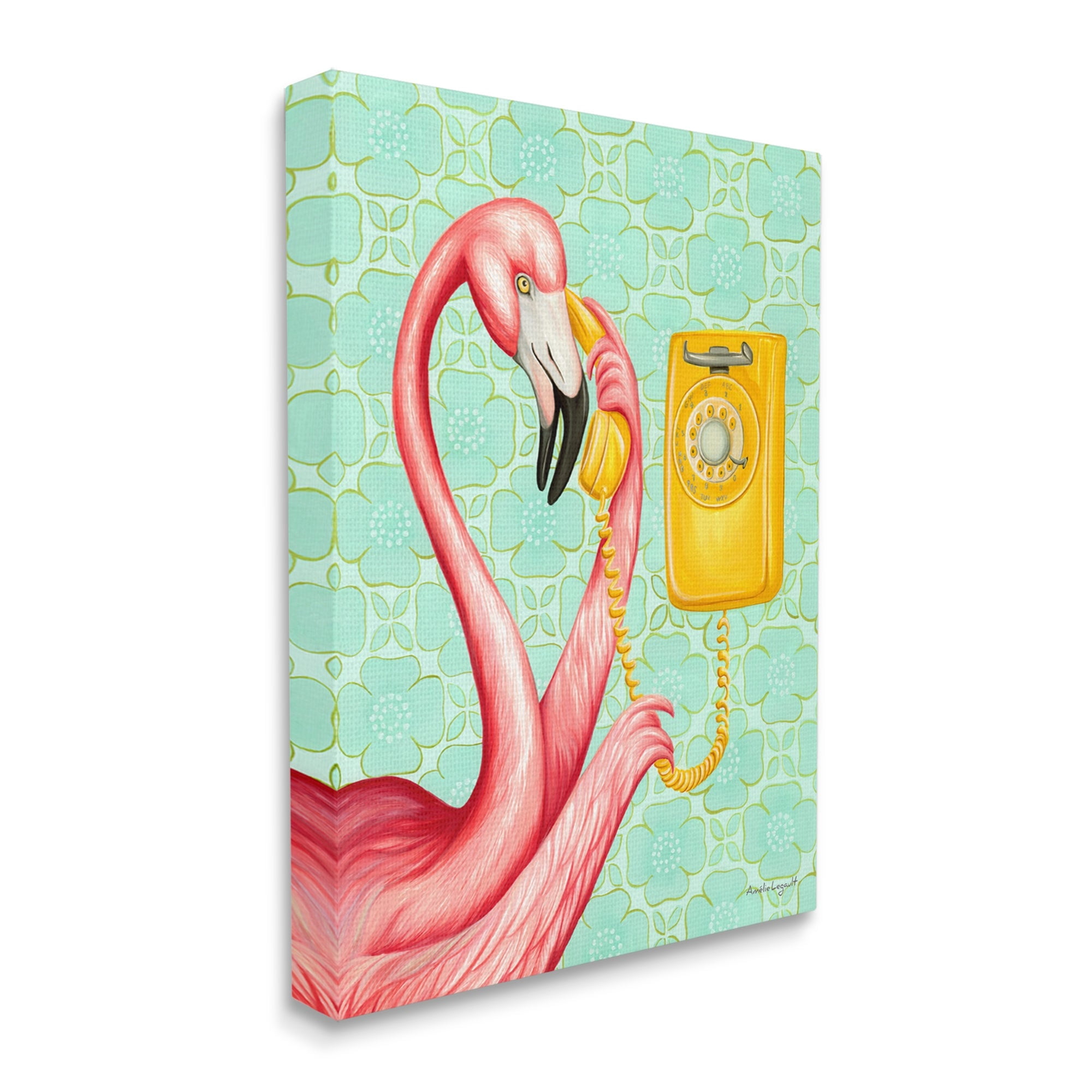 Stupell Industries Flamingo Using Retro Telephone Patterned Flower Motif Graphic Art Gallery Wrapped Canvas Print Wall Art, Design by Amelie Legault