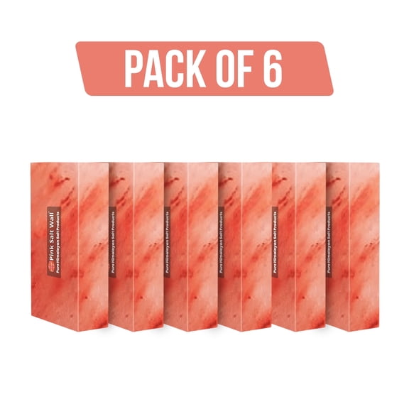 Pink Salt Wall Himalayan Salt Bricks for Spa Sauna and Home Decor 8 x 4 x 2 in, 6 pack