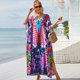 thumbnail image 4 of TEELYNN - Vestido playero de manga corta con estampado de rayón para mujer, caftán informal de verano, estilo bohemio, para playa, bikini de gran tamaño, 2023, 4 of 4