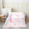 thumbnail image 2 of Pink Bow Throw Blanket ,Initial Letter U Chic Romantic Fleece Throw Blanket for Bedroom Sofa Dorm Decor,Princess Style Bowknot Love Hearts Girly Fairy Blanket,40 x 50 Inches, 2 of 6