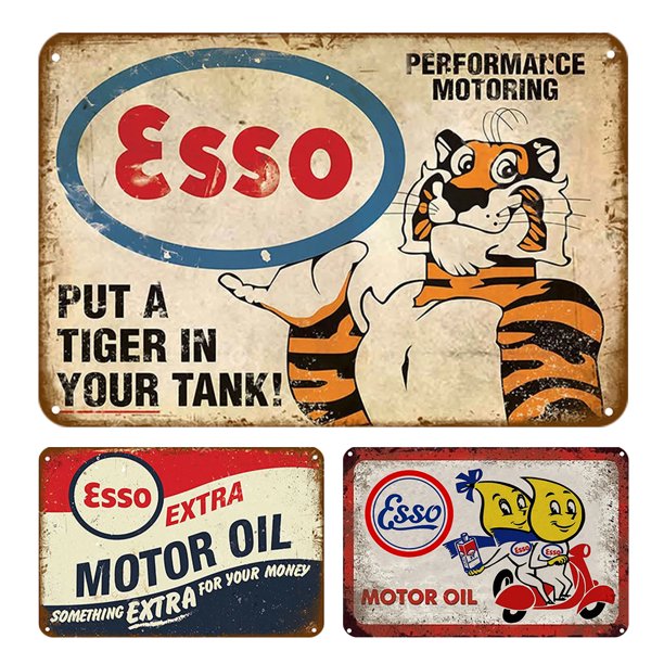 Placa Metal Vintage Esso Petroleum Pintura Hierro Rectangular 40x30cm 3 Uds.