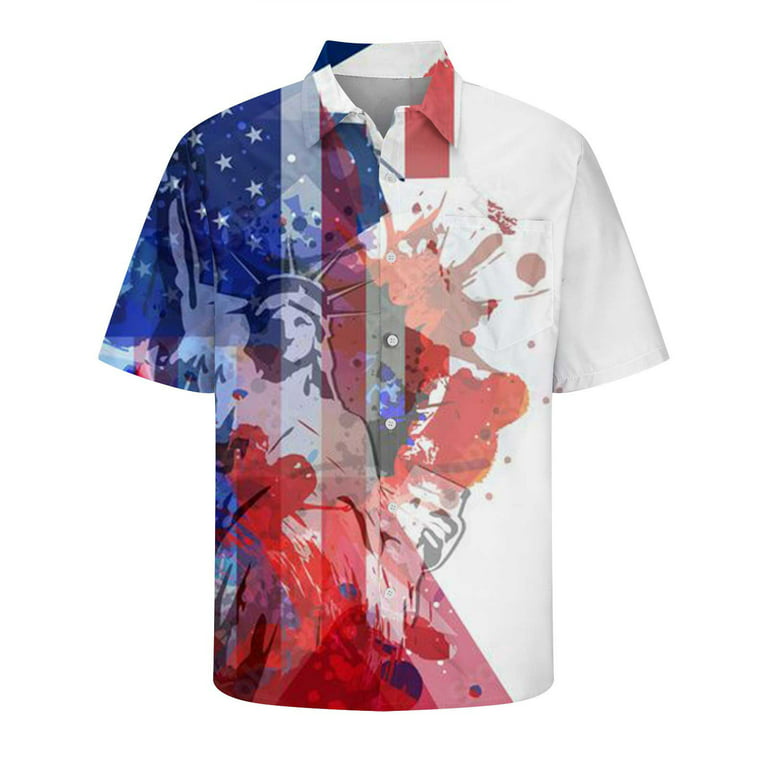 Dovford American Flag Shirts for Men's 4th of July Patriotic Shirts Casual  Short Sleeve Button Down Summer Retro Shirts