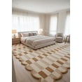 thumbnail image 3 of Handmade Wool Area Rug with Scalloped Edges, Modern Geometric Checkered Pattern, Soft Thick Carpet for Living Room Bedroom Kids Room, 9x12 ft, Brown, 3 of 5
