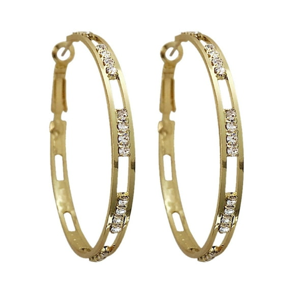 Fdelink Ear Studs 1 Pair Large Hoops Circle Rhinestone Earrings Thin Dangle Elegant Rhinestone Earrings Wedding Women Accessories Jewelry Earrings for Women Gold